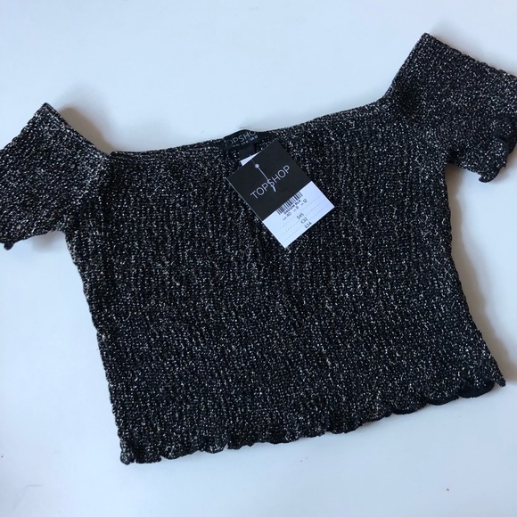 ❣️ TOPSHOP Shirred Metallic Off the Shoulder Top - Picture 7 of 7